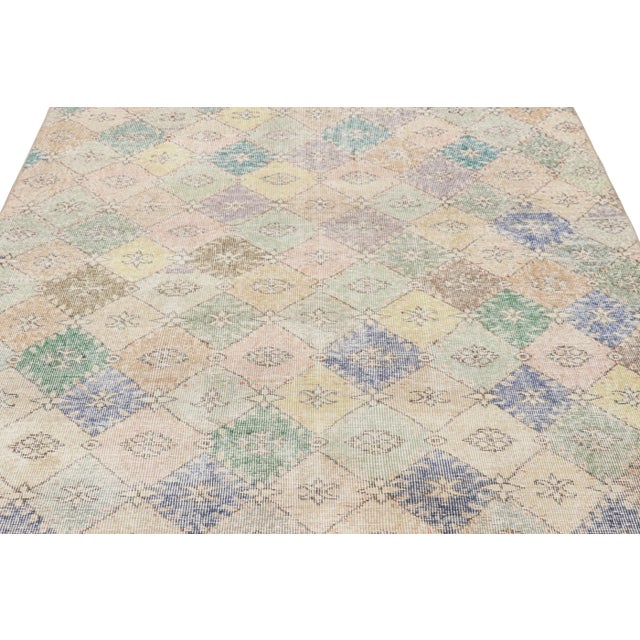 1960s Vintage Zeki Müren Square Rug in Polychrome Geometric Pattern, From Rug & Kilim For Sale - Image 5 of 8