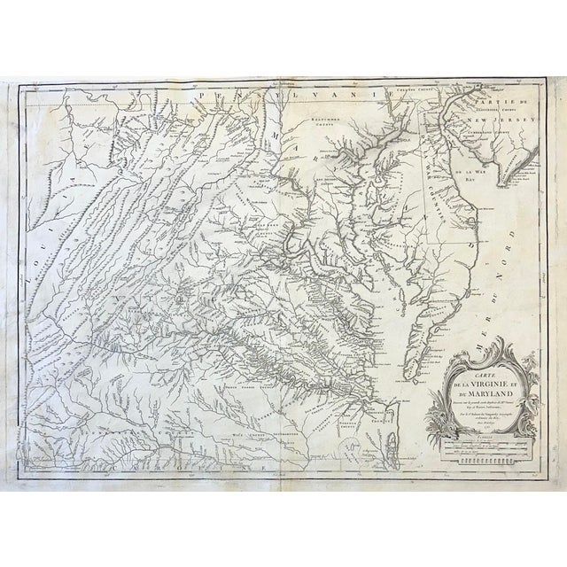 White 1755 Fry & Jefferson Map of Virginia and Maryland — “Carte De La Virginie Et Du Maryland” (Thomas Jefferson’s Father as Surveyor) For Sale - Image 8 of 8