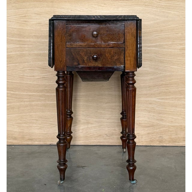 Victorian Victorian Wood Drop Leaf Side Table With Turned Legs and Wheels For Sale - Image 3 of 18