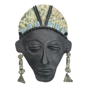 1986 Vintage Handmade Terracotta Fired Clay Wall Mask Decorative Signed Maria A. African Studio Pottery 80s