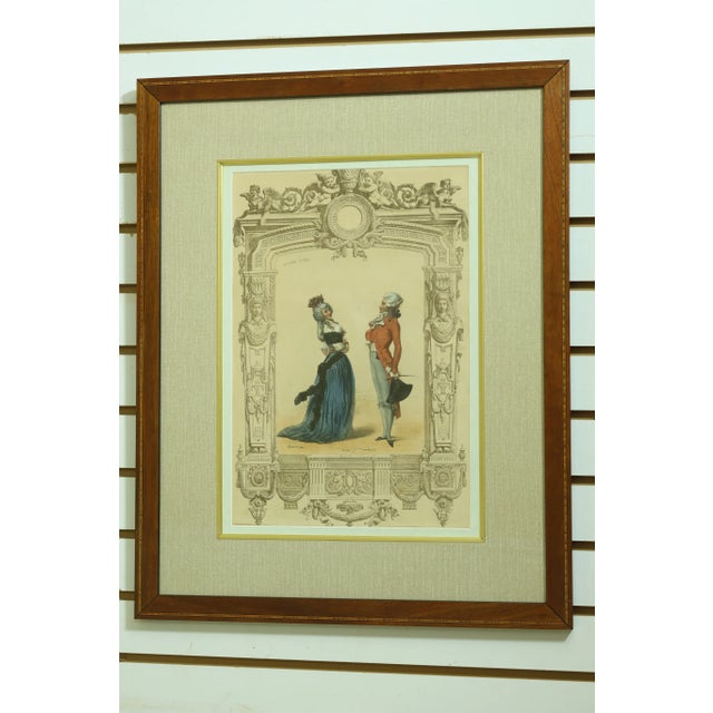 Vintage Prints Approx: 100 Years Old Wonderful Pair OF Fashion Prints In Vintage Style Inlaid Mahogany Frames UPS $50...