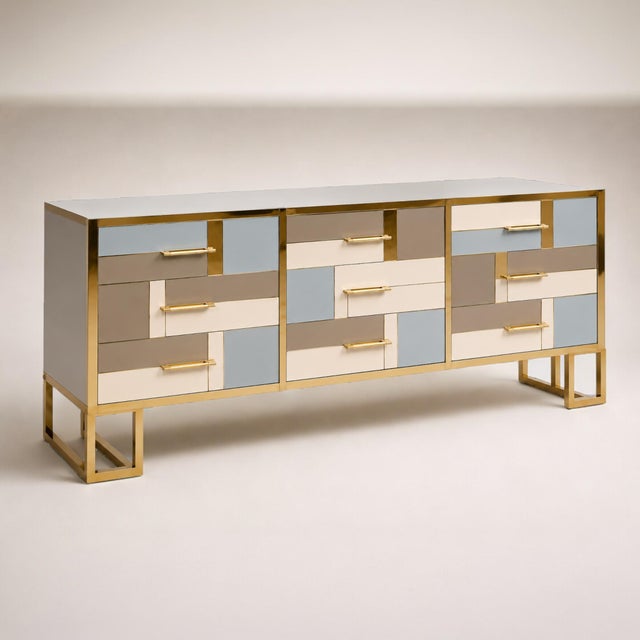 Wood Italian Sideboard with Glass and Brass from Justfurnituress SRL For Sale - Image 7 of 11