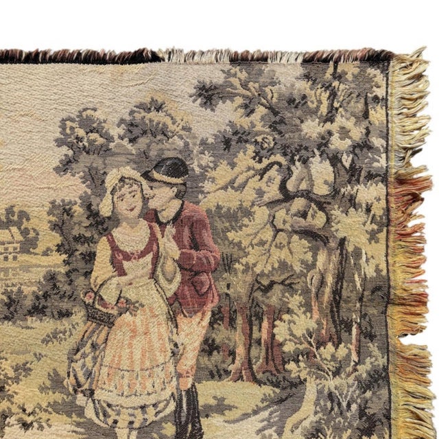 Vintage French Aubusson Style Pastoral Courtship Jacquard Tapestry For Sale In Oklahoma City - Image 6 of 8