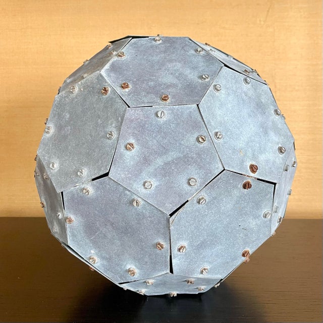 Monumental Vintage 32-Faceted Riveted Steel Geometric Sculpture For Sale - Image 9 of 11