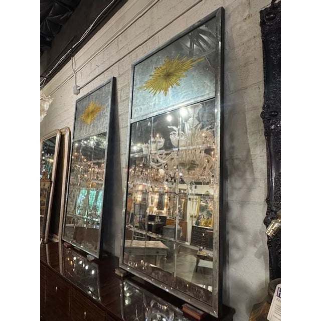 Transitional Pair of Jansen Manner Eglomise' Mirrors For Sale - Image 3 of 5