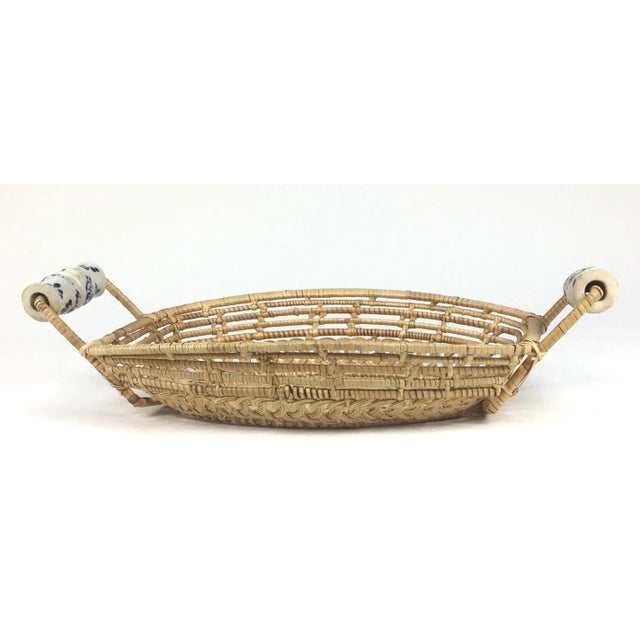 Antique Basket With Delft Ceramic Handles Chairish