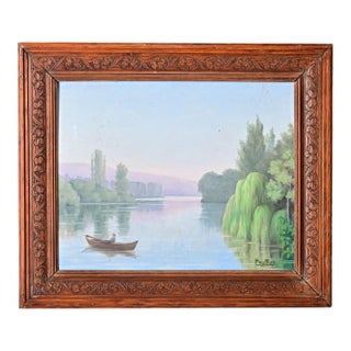 French Vintage Framed Landscape Painting For Sale