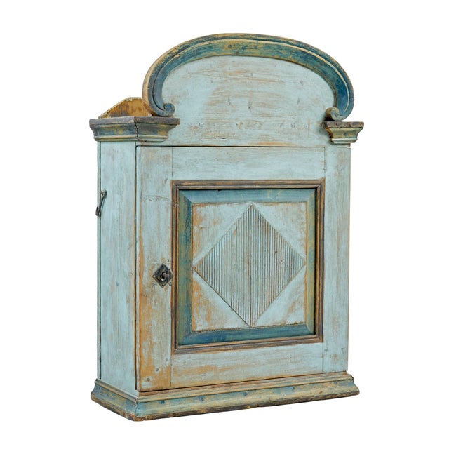 Teal Finnish 19th Century Painted Pine Wall Cupboard, 1860 For Sale - Image 8 of 8