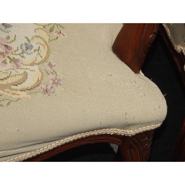 Pair of Vintage French Louis Style Tapestry Arm Chairs For Sale - Image 16 of 18