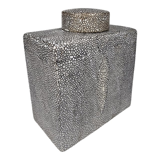 Tozai Faux Rayskin Shagreen Canister Jar With Lid Ceramic Vintage For Sale