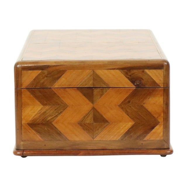 Art Deco Style Wooden Jewelry Box with Chevron Inlay, 1950s For Sale - Image 13 of 18