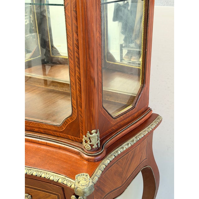 Mid 19th Century French Louis XV Style Ormolu-Mounted Walnut/Rosewood Vitrine Cabinet For Sale - Image 11 of 17