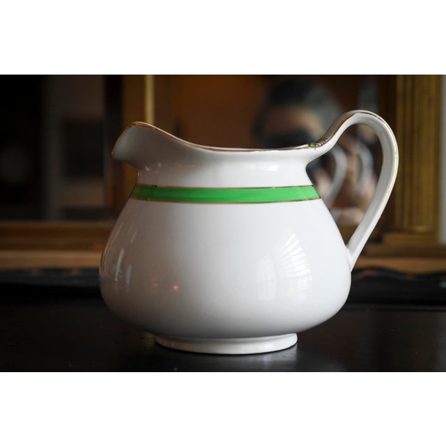1930s Art Deco Green White English Ceramic Wide Mouthed Creamer