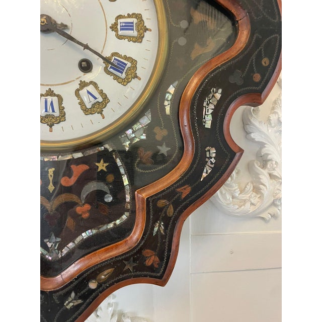 Wood Antique Victorian French Wall Clock, 1860 For Sale - Image 7 of 11