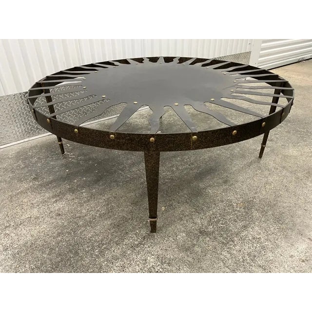 Metal Iron Le Soliel Coffee Table With Brass Studs For Sale - Image 7 of 13