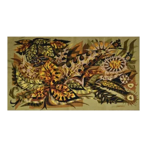 Jean-Claude Duprez Handwoven French Wool & Cotton Tapestry Fall Leaves 1960
