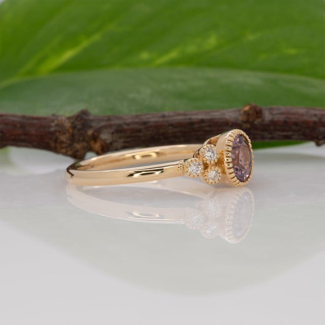 Metal Purple Spinel Ring With Earth-Mined Diamond Accents: Solid 14k Gold, Size 6.75 For Sale - Image 7 of 9