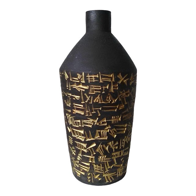 Museum Style Ceramic Sculpture Vase by Mary K. Seyfarth, Gold Leaf, Signed, 18” H For Sale