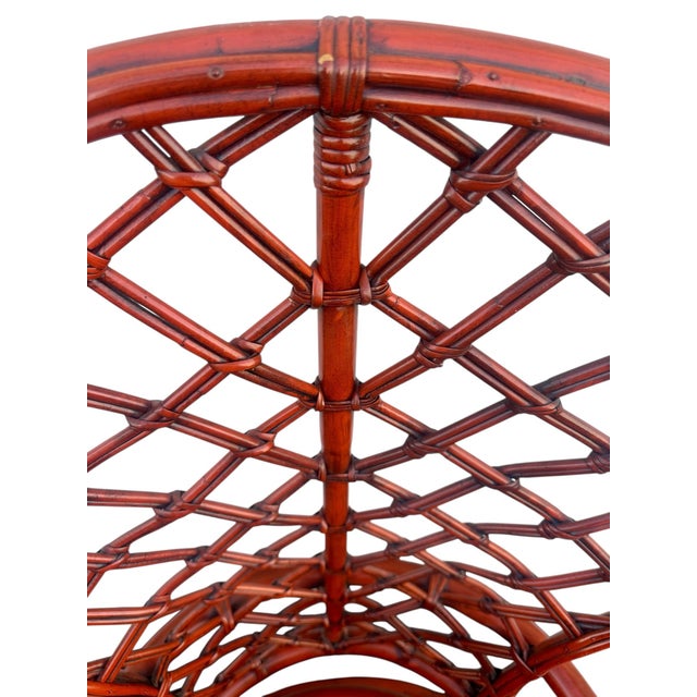 Brick Red 1960s Mid-Century Ratan Bamboo Attributed to Ficks Reed Peacock Chair For Sale - Image 8 of 12