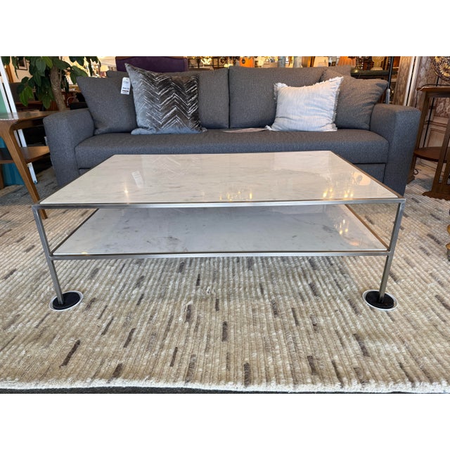 Design Plus Gallery presents a Marble with Steel Frame Coffee Table of Mid 20th Century Style. The table has a heavy steel...