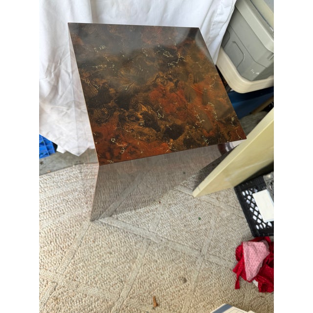 Burnt Umber Mid-Century Modern Faux Burl Wood Milo Baughman Style Column Pedestal Display Stand Plinth For Sale - Image 8 of 11