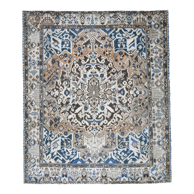 1970s Vintage Persian Handmade Wool Cotton Brown Area Rug For Sale