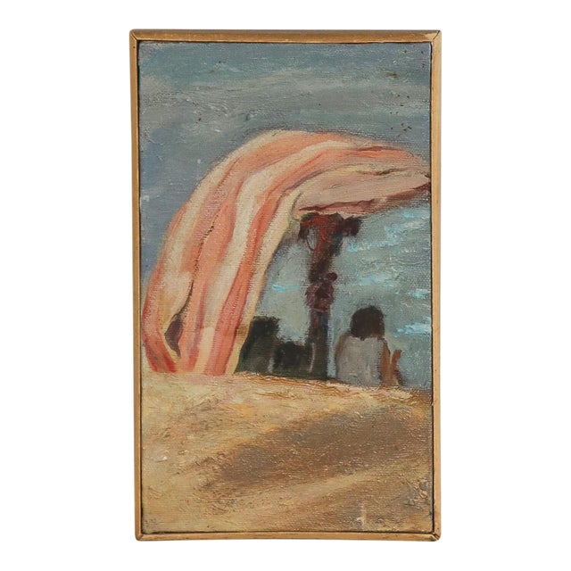 Mid 20th Century Vintage Painting of Girl by Seaside For Sale