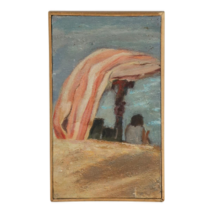 Mid 20th Century Vintage Painting of Girl by Seaside