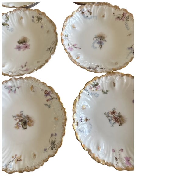 Antique Botanical Limoges Porcelain Berry Dessert Set Platter 8 Bowls Floral Gilt For Sale - Image 14 of 15
