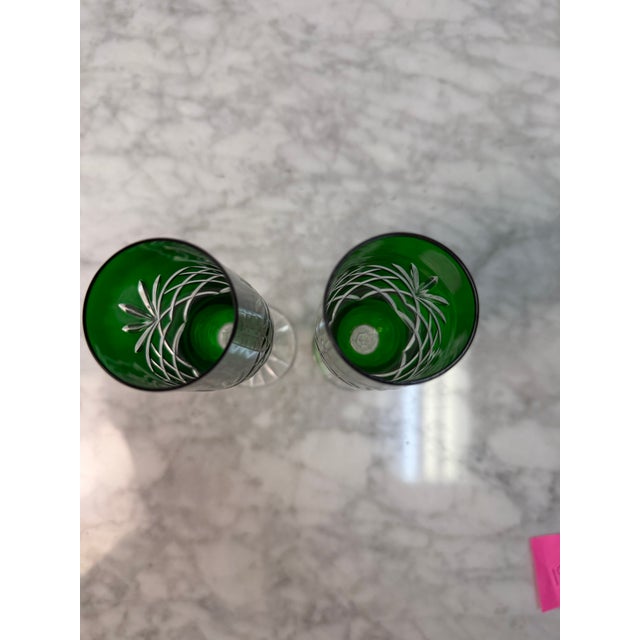 Late 20th Century Vintage Fabergé Odessa Emerald Green Crystal Champagne Flutes - Pair For Sale - Image 5 of 7