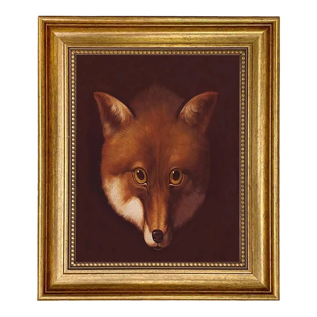 "Sly Fox Head" Framed Canvas Print in Antiqued Gold Frame For Sale