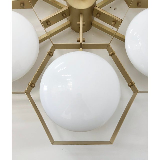 Metal 21st Century Hive Satin Brass Glossy White Murano Flush Mount by Fabio LTD For Sale - Image 7 of 8