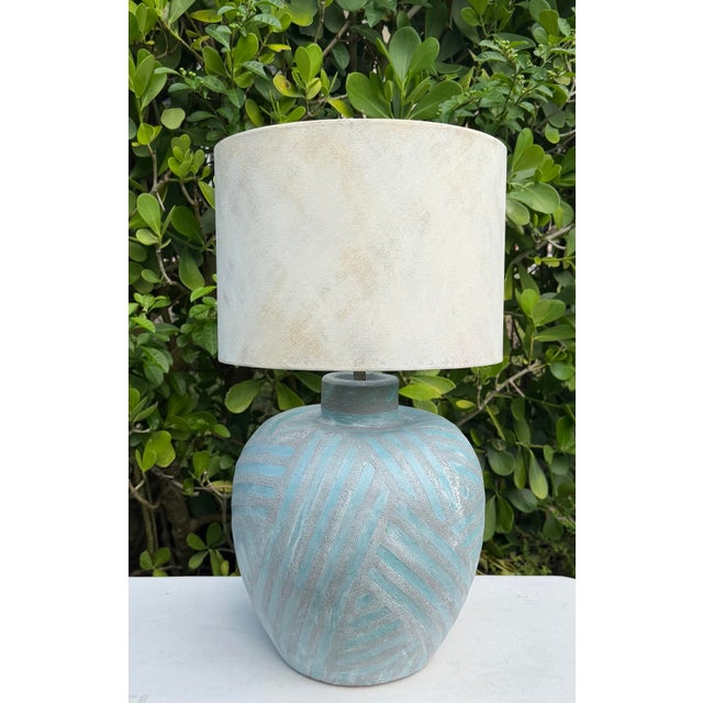 Art Deco Vintage Handcrafted Geometric Table Lamp + Shade For Sale - Image 3 of 12