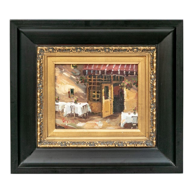 Mid 20th Century Signed Giani “On the Terrace” Framed Oil on Canvas Cafe Scene For Sale