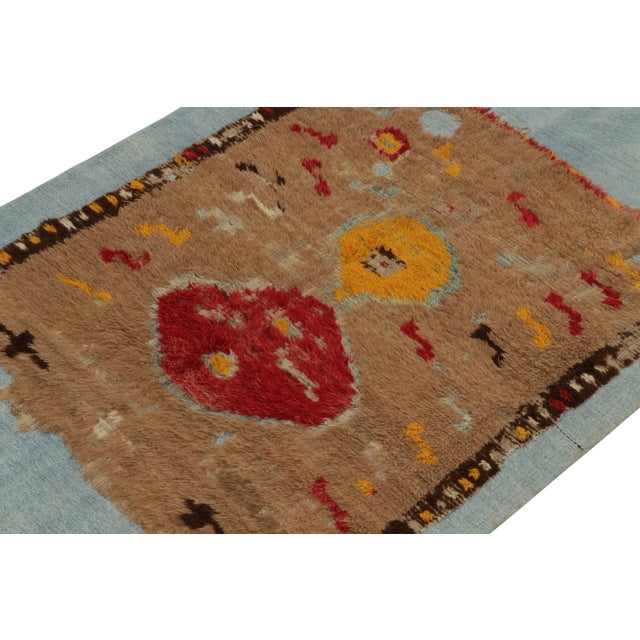 Rug & Kilim Distressed Brown Rug Fragment on Blue Flat Weave by Rug & Kilim For Sale - Image 4 of 7