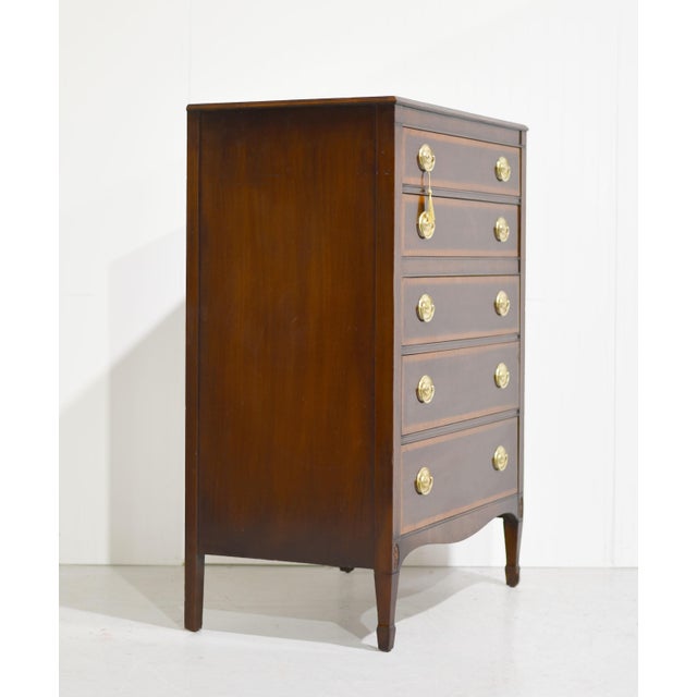 Mid Century Federal Style Inlaid Mahogany Highboy Dresser by Kindel of Grand Rapids For Sale In Chicago - Image 6 of 14