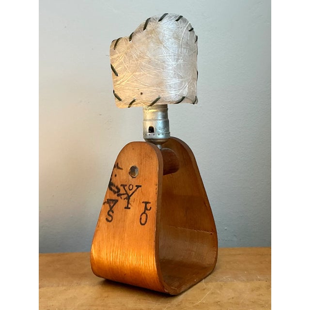 Vintage Mid-Century Modern Wood and Metal Stirrup Table Lamp For Sale In West Palm - Image 6 of 12