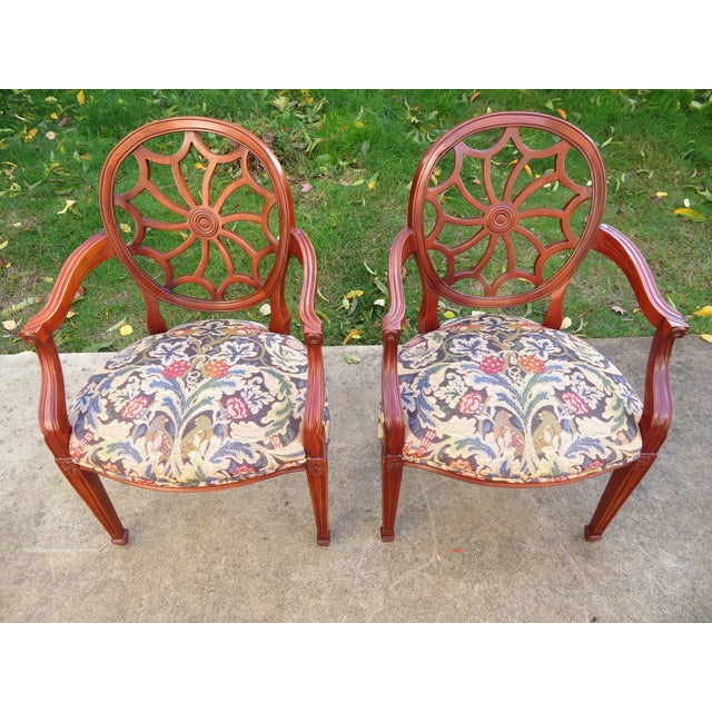Vintage Hickory Chair Co Mahogany Spider Back Captain's Side Chair Pair For Sale - Image 9 of 16