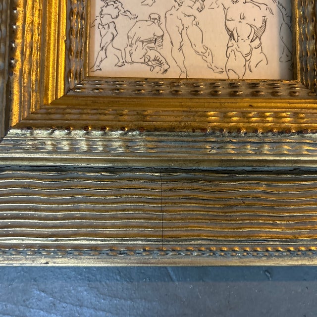1940’s Original Abstract Life Study Ink Drawing Chunky Gold Frame For Sale - Image 4 of 7
