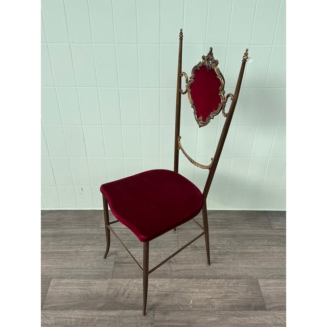 Baroque Vintage Chiavari Chair in Brass and Velvet, 1960s For Sale - Image 3 of 17