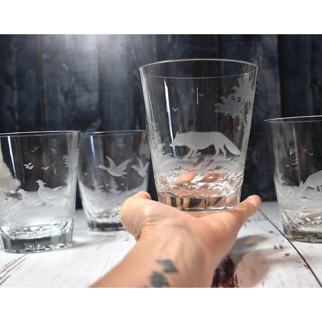 Mid 20th Century American Etched Animal Queen Lace Crystal Double Old Fashioned Glasses - Set of 4 For Sale - Image 15 of 15