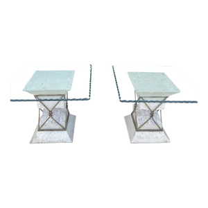 Travertine Stone Side Tables - a Pair