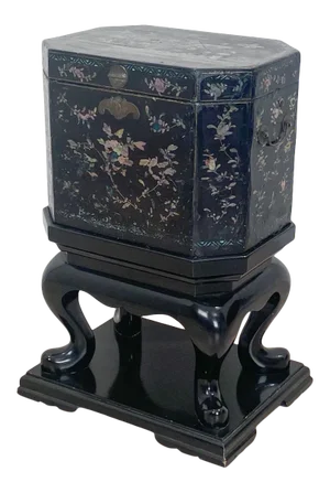 Nagasaki Shell Inlaid Lacquer Box on Later Stand, Japan