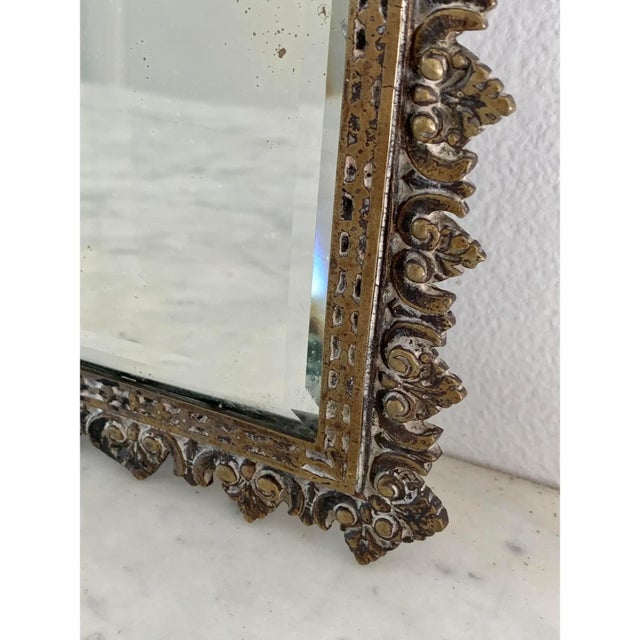 Antique French Cast Brass Coat of Arms Wall Mirror, Early 20th Century For Sale - Image 10 of 11