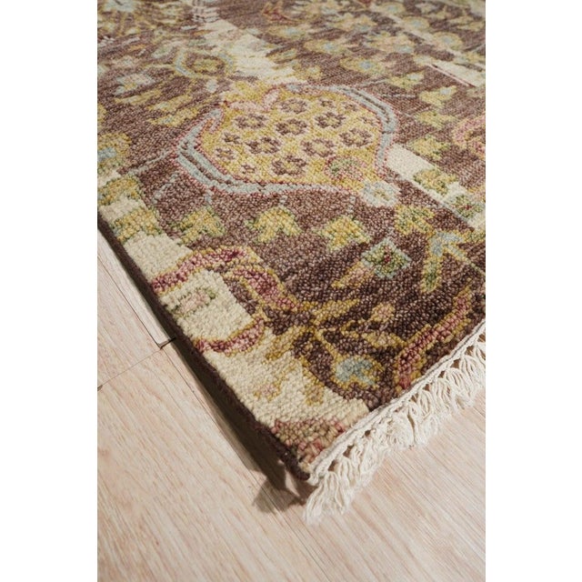 5x8 Brown Hand-Knotted Wool Striated Earth Tones Harshang Crab Modern Carpet Rug For Sale - Image 4 of 5