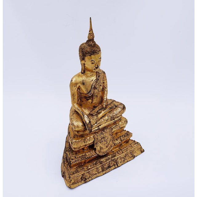 Late 19th Century Thai Gilt Bronze Seated Earth Touching Buddha Figure For Sale - Image 10 of 16