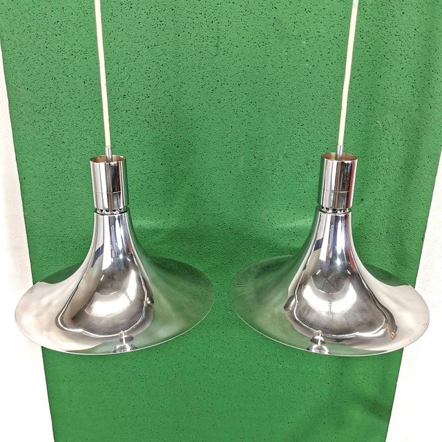 Chandeliers Am/As in Steel by Franco Albini for Sirrah, 1960s, Set of 2, in Flawless conditions. Designed 1960 to 1969 I...