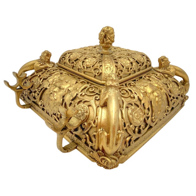Traditional E.F. Caldwell Attributed Renaissance Revival Ormolu Inkwell, circa 1900 For Sale - Image 3 of 15