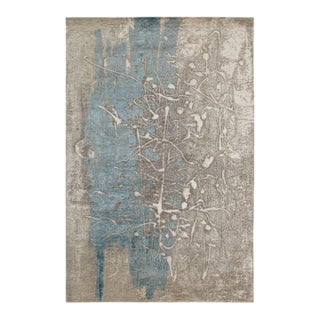 Rug & Kilim’s Modern Abstract Rug in Blue and Silver Patterns For Sale