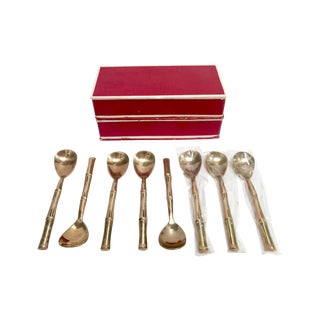 Vintage Brass Faux Bamboo Demitasse Spoons - S/8 For Sale